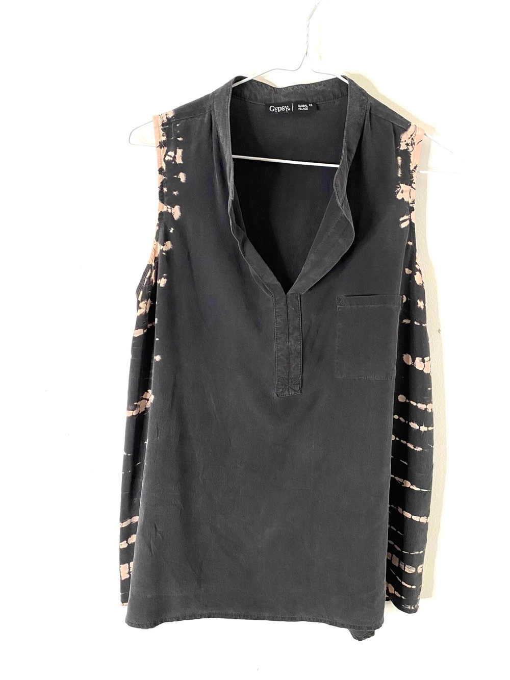 Gypsy 05 Global Village Silk Tie Dye Sleeveless Tunic Blouse Black Pink